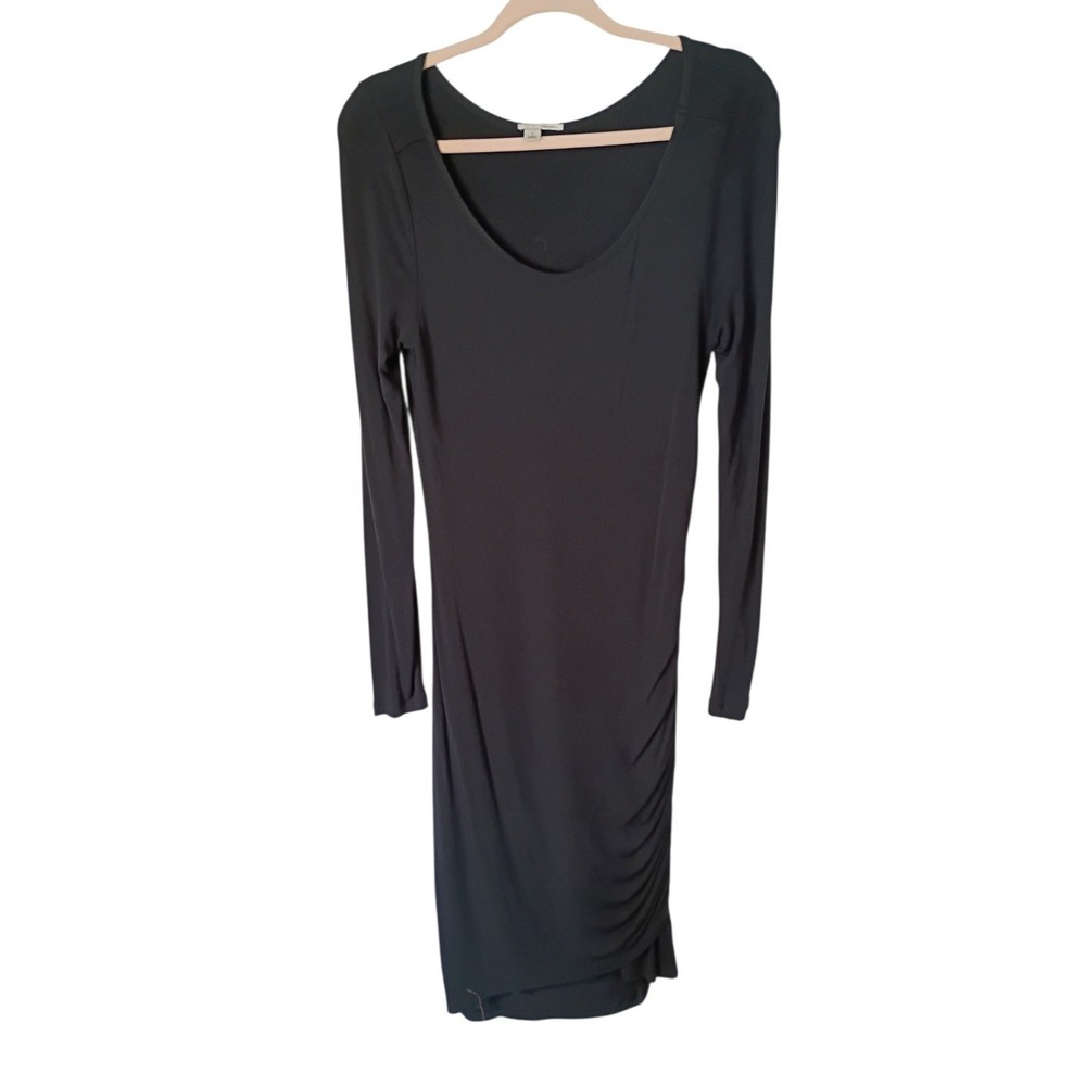 Halogen Vintage Womens Black Long Sleeve Ruched Side Sheath Dress Size S Midi